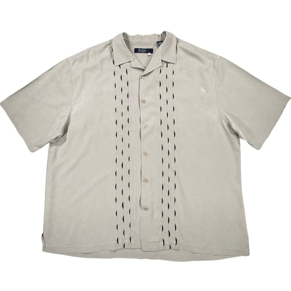 Nat Nast Silk Soprano Bowling Shirt Mens XXL Cement Gray Black Embroidered